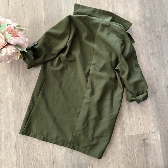 New SHEIN Olive Green Open Blazer Trench Cardigan Jacket - Picture 3 of 5
